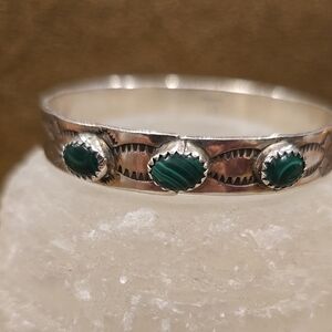 Vintage PP Patricia Platero Navajo Sterling Silver Malachite Bangle